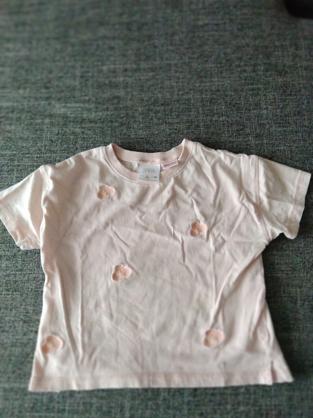 Zara Pale Pink Tee with Embroidered Hearts Valuable Because Of Cotton 100%